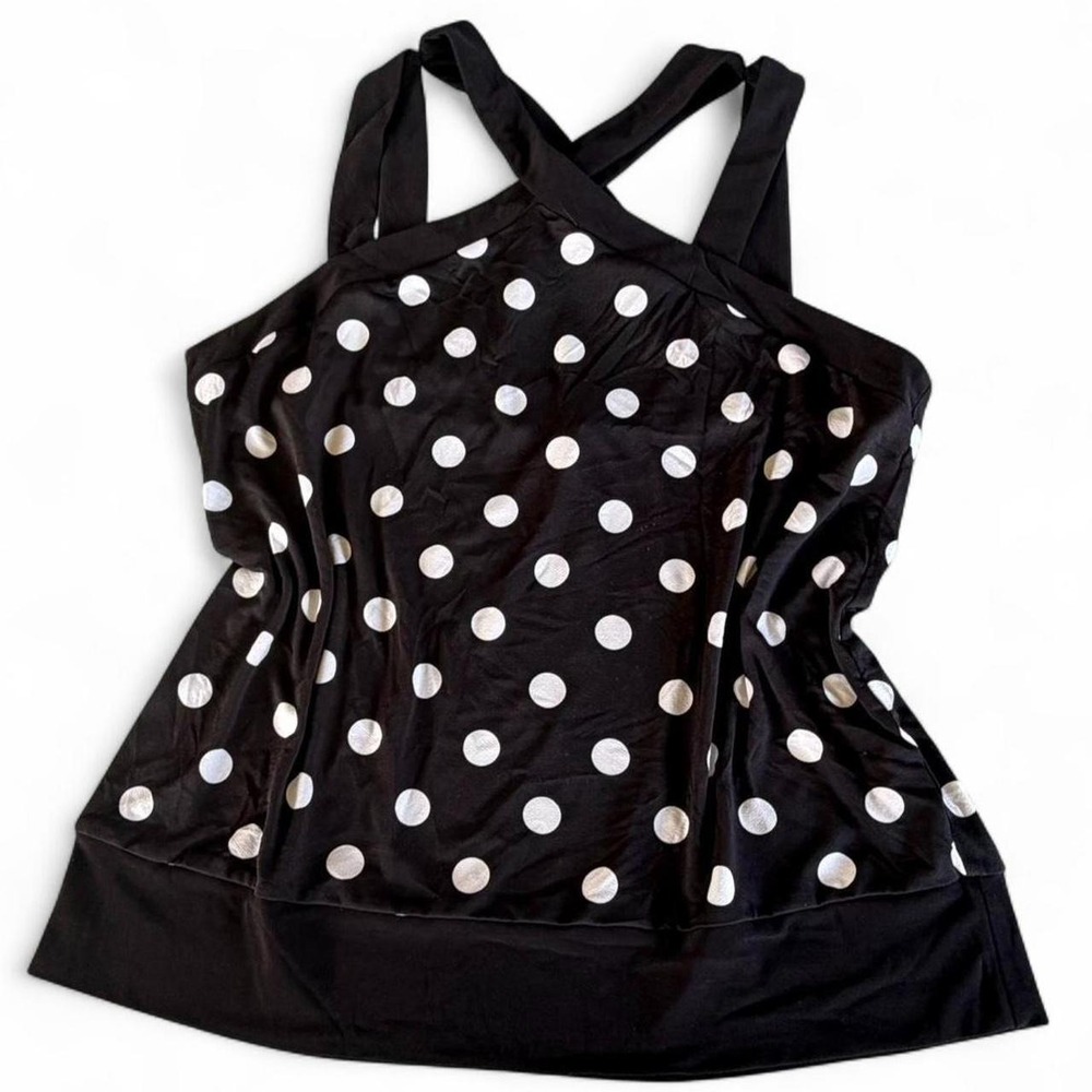 Coquette Polka Dot Halter Tank Top Black White Crepe Swing Cami AUW Size Large